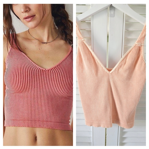 Free People Peach Washed Ribbed Seamless Cropped Tank Top - Picture 2 of 8